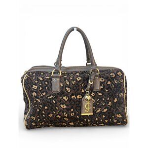 Vintage Juicy Couture Leopard Print Fabric and Leather Handbag Satchel in Brown